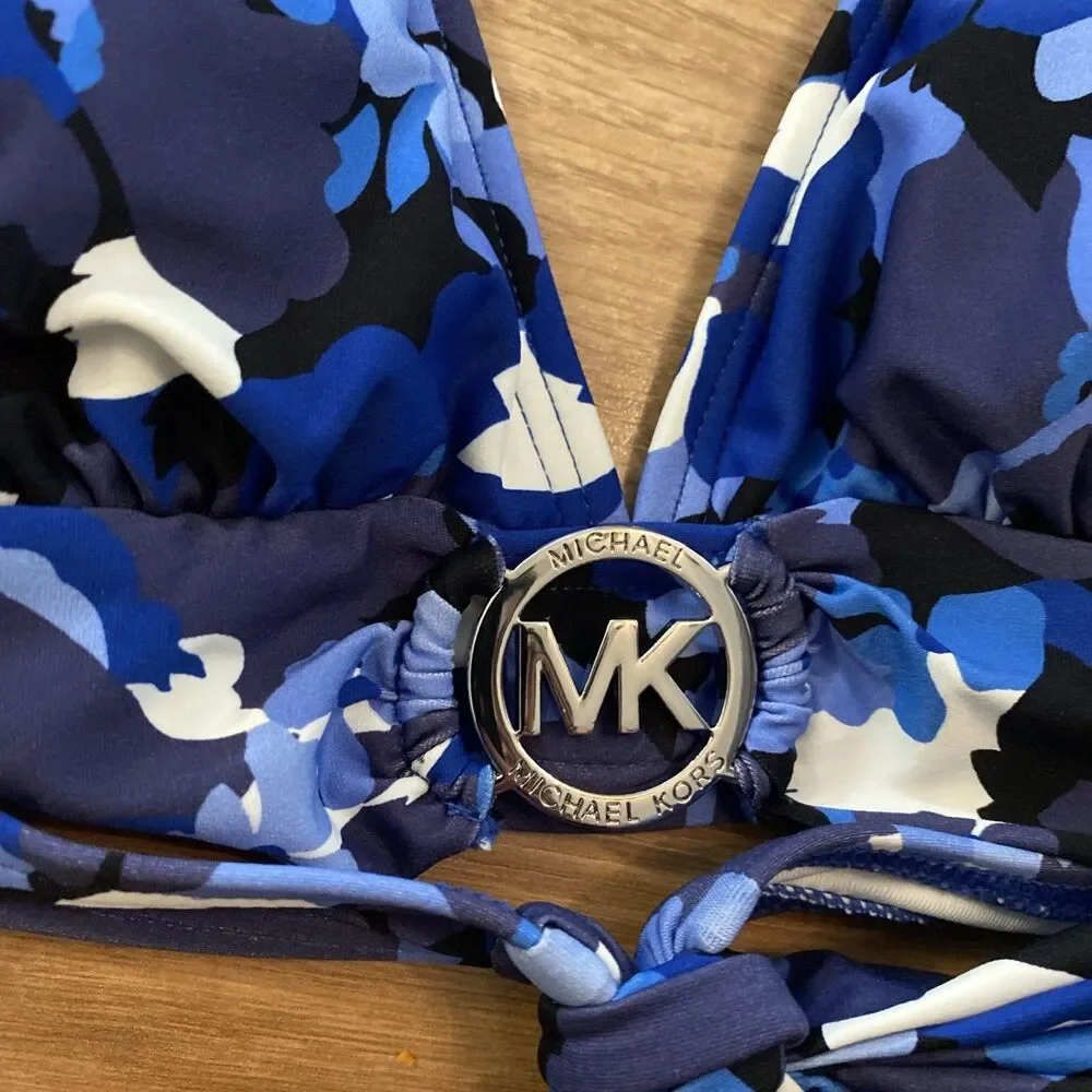 Michael Kors Women's Blue Logo Halter Bikini Top Size XS $98